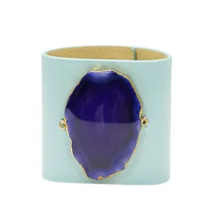 LOVED CUFF - MOONSTONE WHITE LEATHER WITH PURPLE AGATE  M.1.02.006.2071