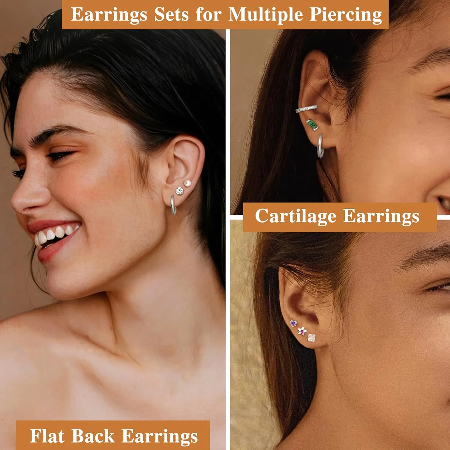 LOYALLOOK Gold Flat Back Earrings for Women Hypoallergenic Surgical Stainless Steel Earrings for Sensitive Ears Cartilage Earring Sets for Multiple Piercing Trendy Flatback Earrings Studs Small Hoop