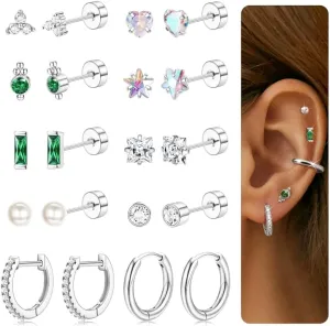 LOYALLOOK Gold Flat Back Earrings for Women Hypoallergenic Surgical Stainless Steel Earrings for Sensitive Ears Cartilage Earring Sets for Multiple Piercing Trendy Flatback Earrings Studs Small Hoop