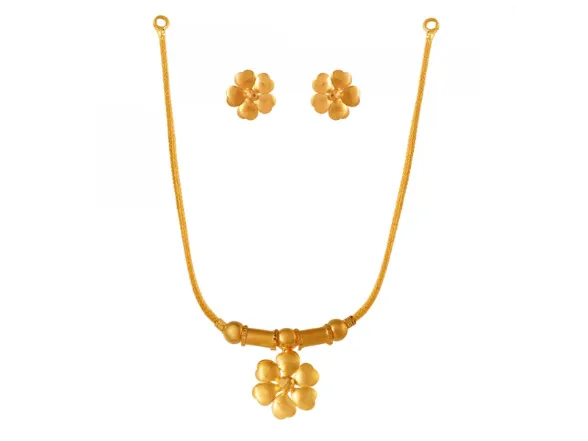 Minimal Style 22k Gold Jewellery Set With Charming Flower Design
