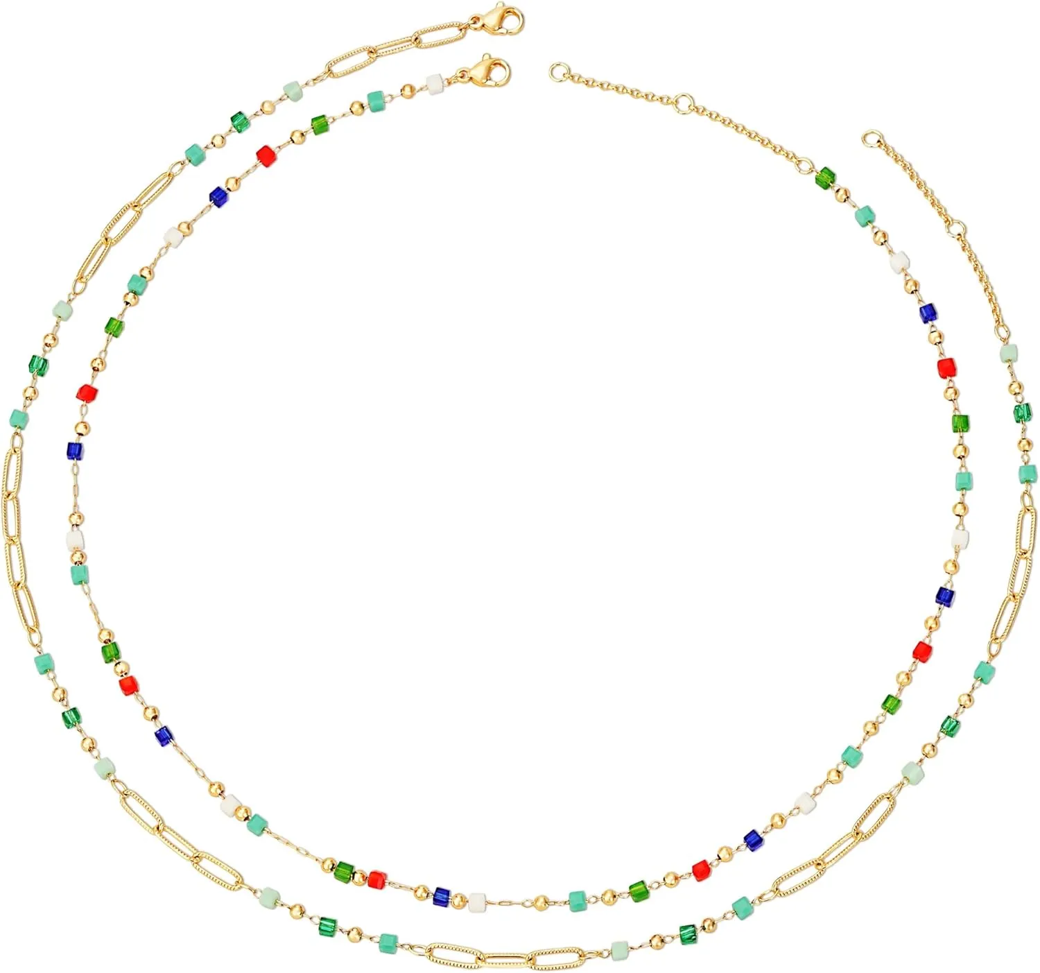 MTMY Beaded Necklaces for Women 14K Gold Plated Dainty Colorful Green/Rose Beaded Pearl Choker Necklace Delicate Boho Choker Necklace Jewelry Gift