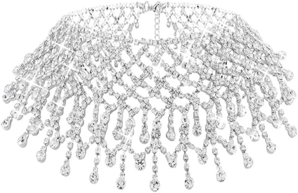 Nicute Rhinestone Choker Necklace Silver Crystal Necklaces Bling Wedding Prom Necklace Jewelry for Women
