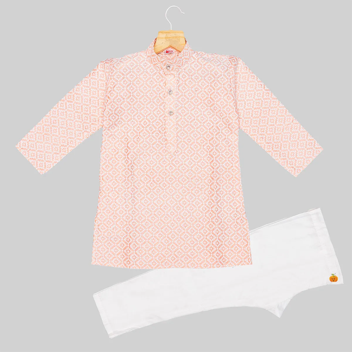 Peach Embroidered Boys Kurta Pajama