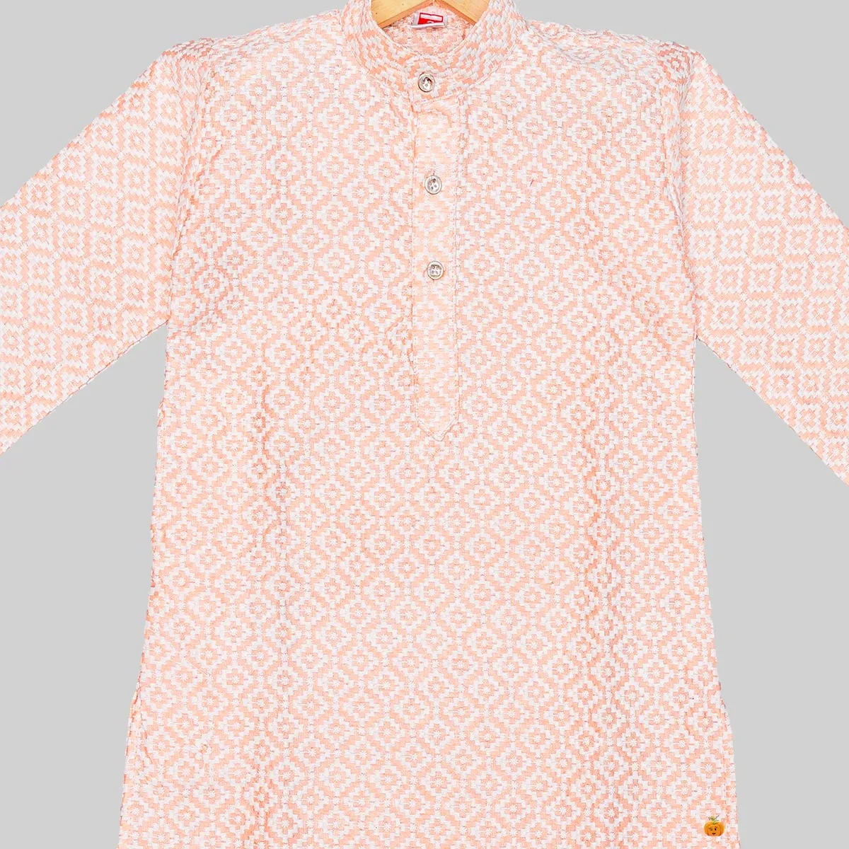 Peach Embroidered Boys Kurta Pajama