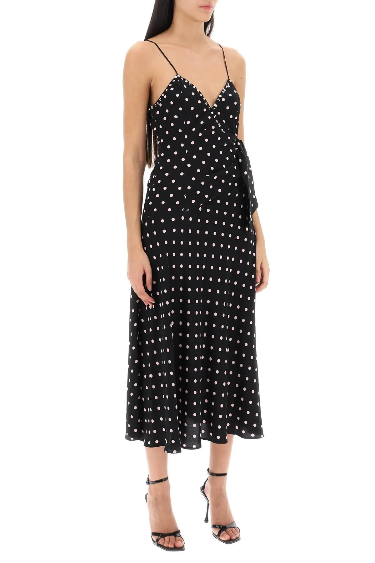 Polka Dot Silk Slip Dress With Bow