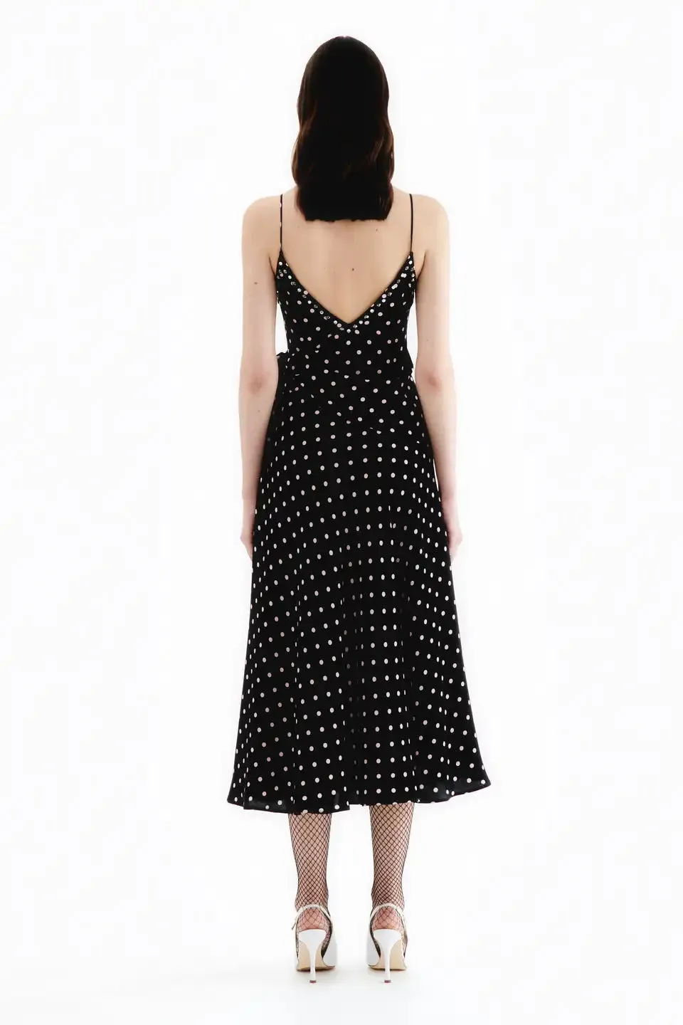 Polka Dot Silk Slip Dress With Bow