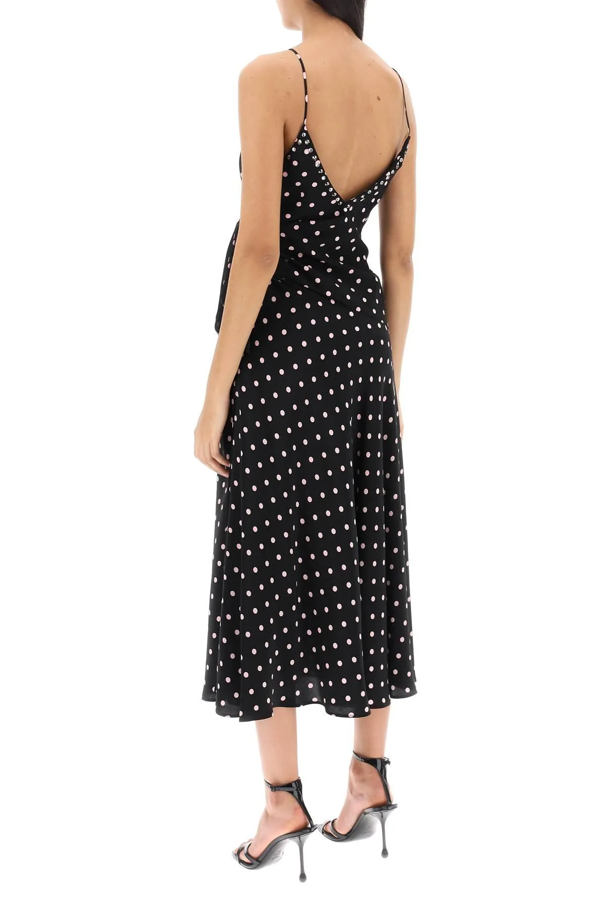 Polka Dot Silk Slip Dress With Bow