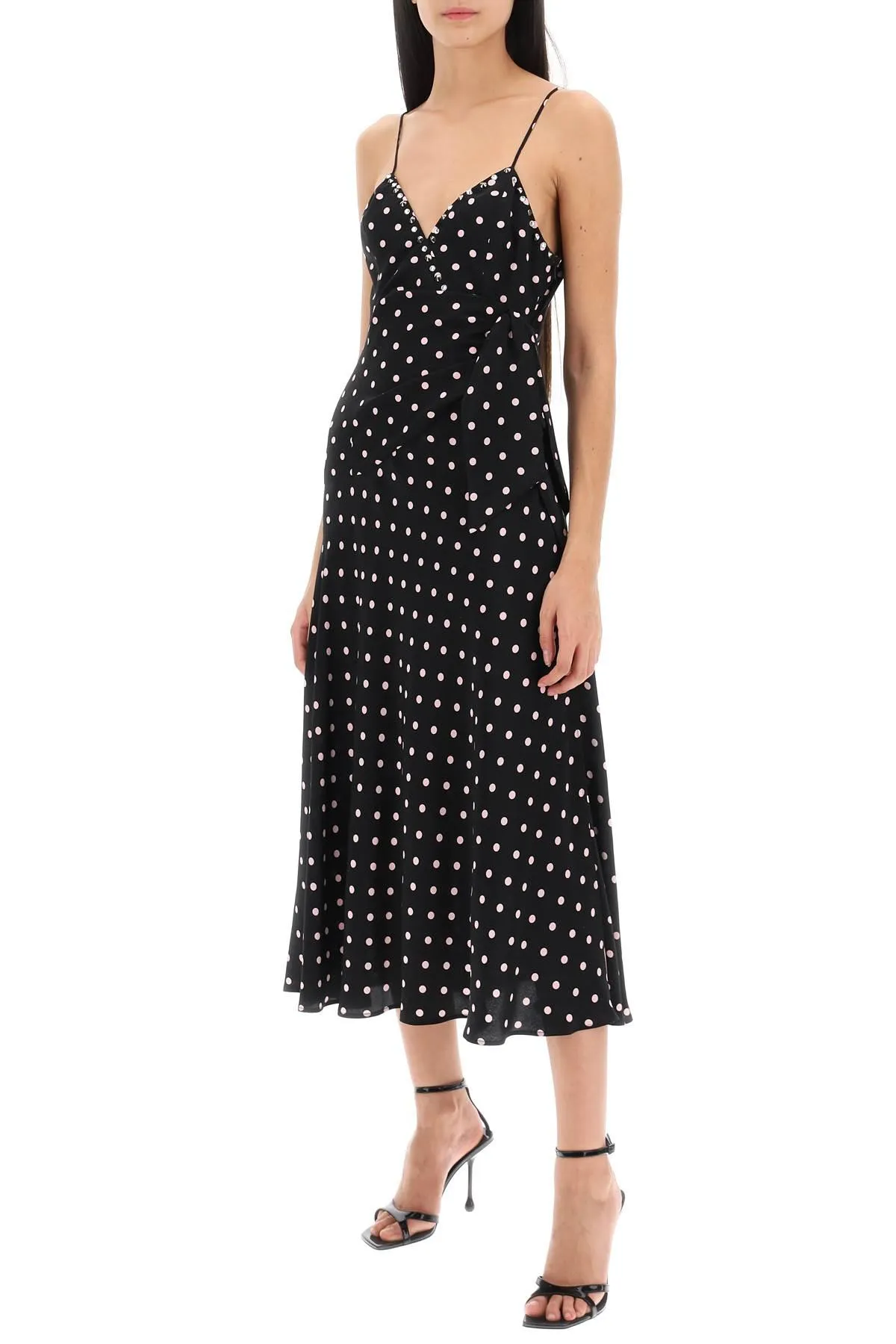 Polka Dot Silk Slip Dress With Bow