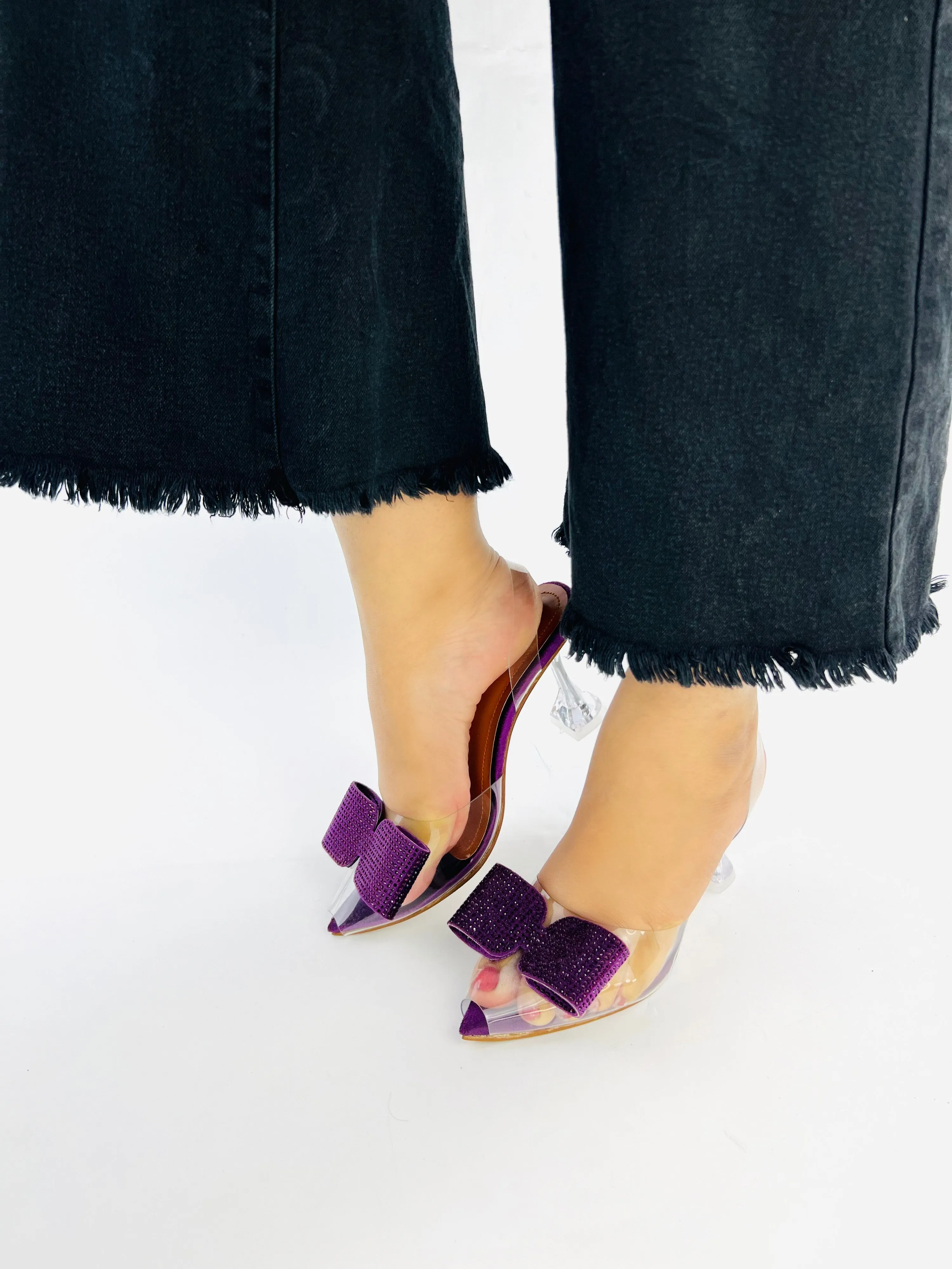 Purple Romeo Rhinestone Embellished Bow Slingback Heel
