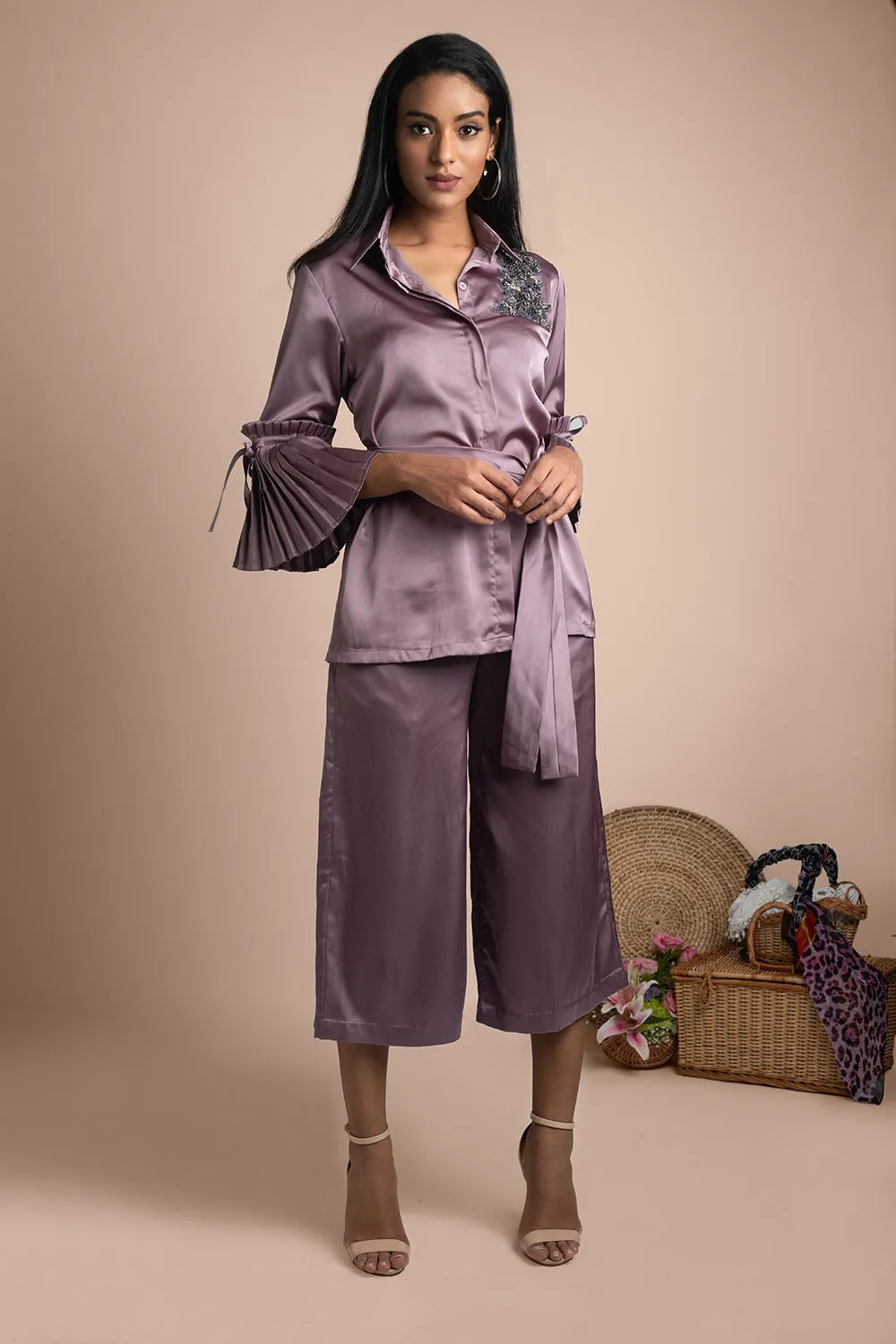Purple Shirt And Cullotes Co Ord Set
