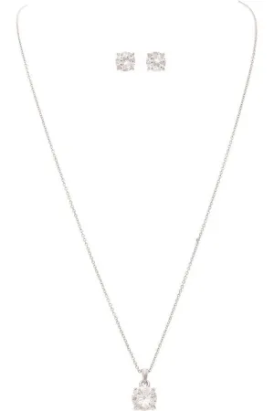 Rain Jewelry Silver Cubic Zirconia Crystal Solitaire Necklace Set