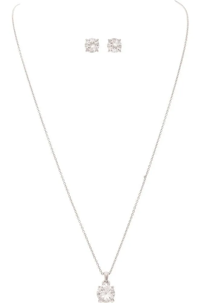Rain Jewelry Silver Cubic Zirconia Crystal Solitaire Necklace Set