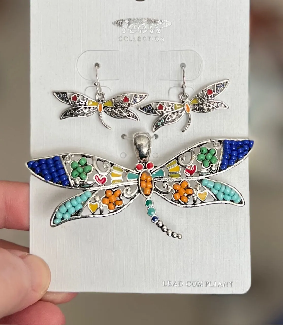 Rainbows and Dragonfly Pendant and Earring Set