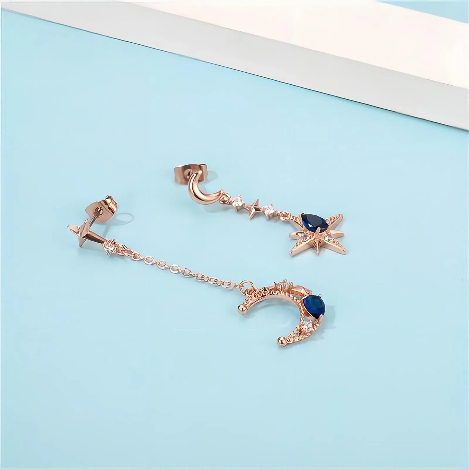 Rhinestone Moon Phase Star Dangle Earrings