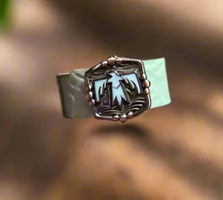 Sandra Ling Thunderbird Mint Leather Embossed Snap Closure Bracelet