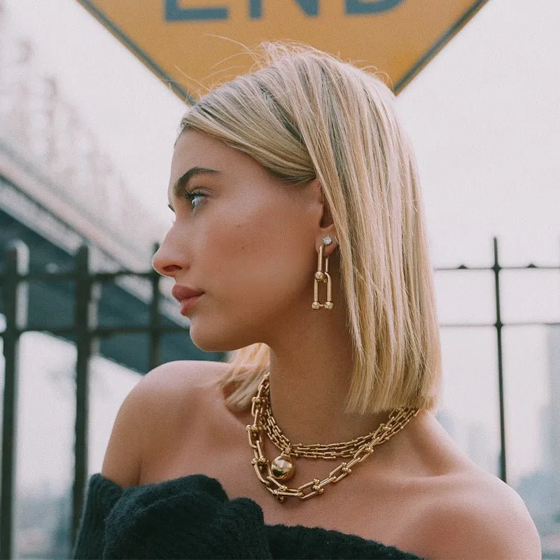 Small U-shaped Gold Chain Earrings