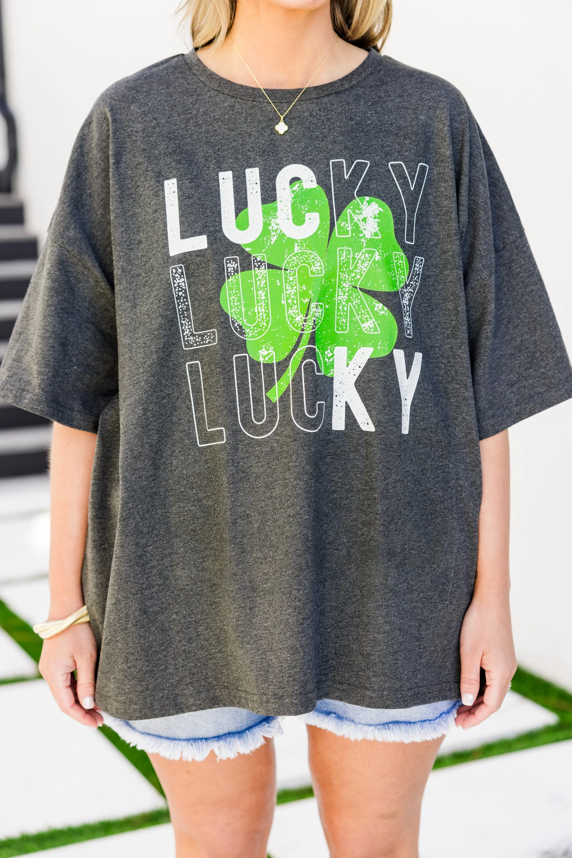 So Much Luck Boyfriend Tee, Charcoal