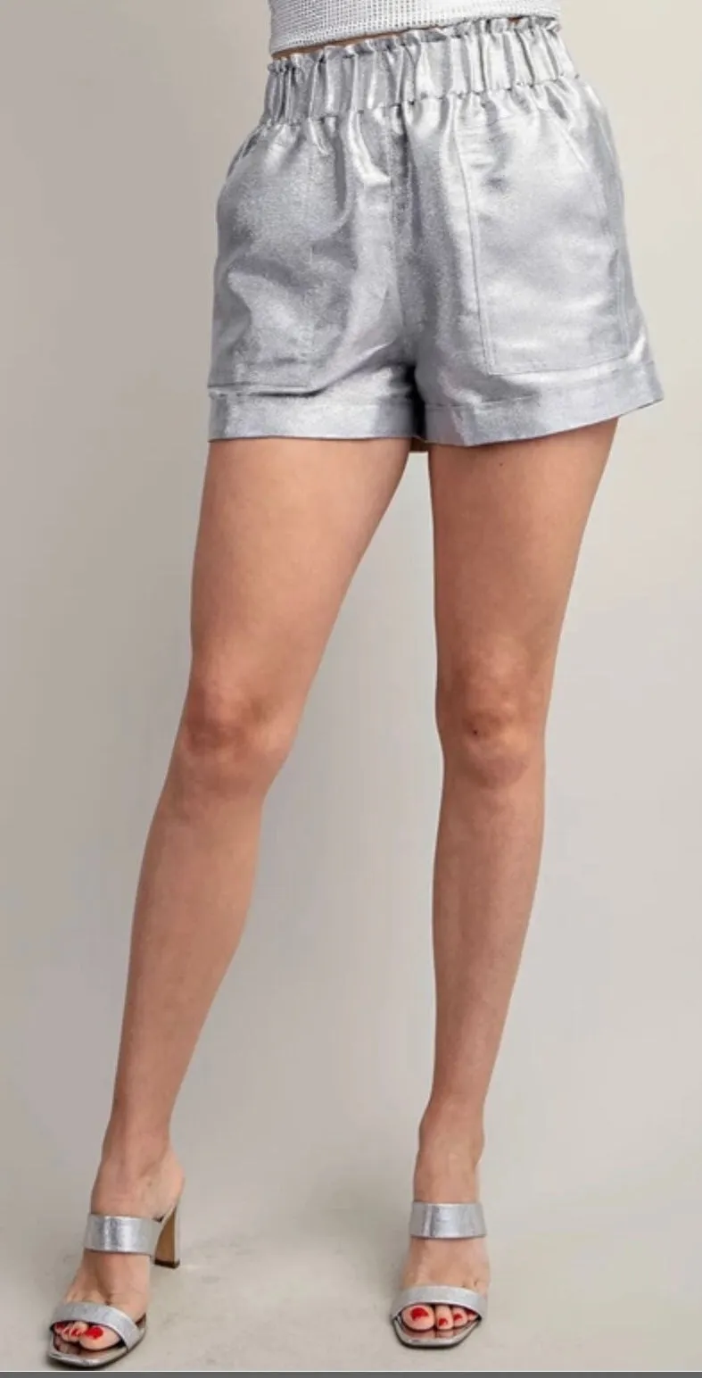 Sparkle silver paper bag shorts