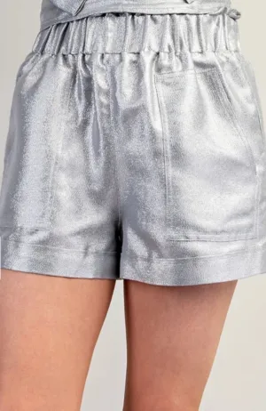 Sparkle silver paper bag shorts
