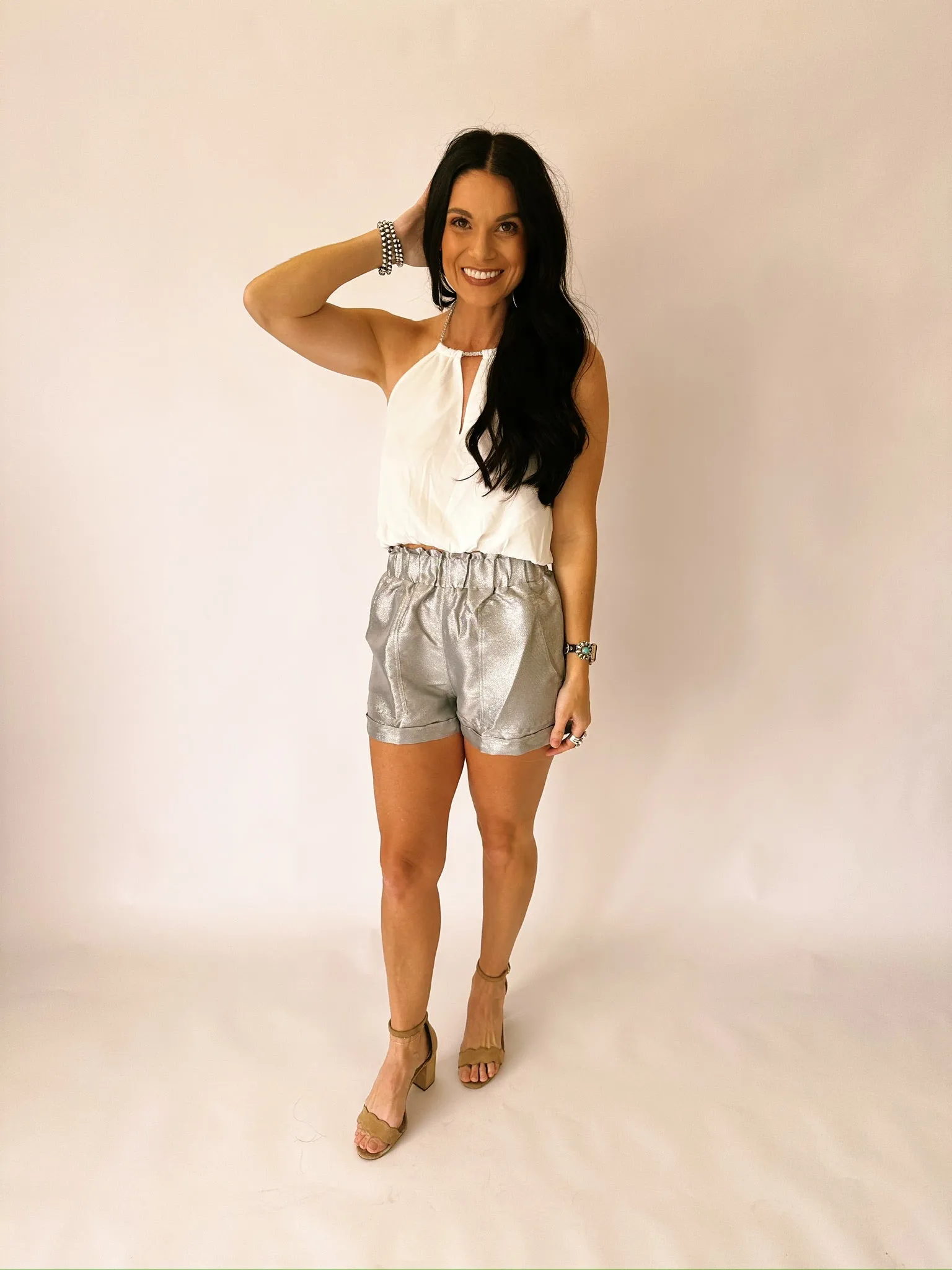 Sparkle silver paper bag shorts