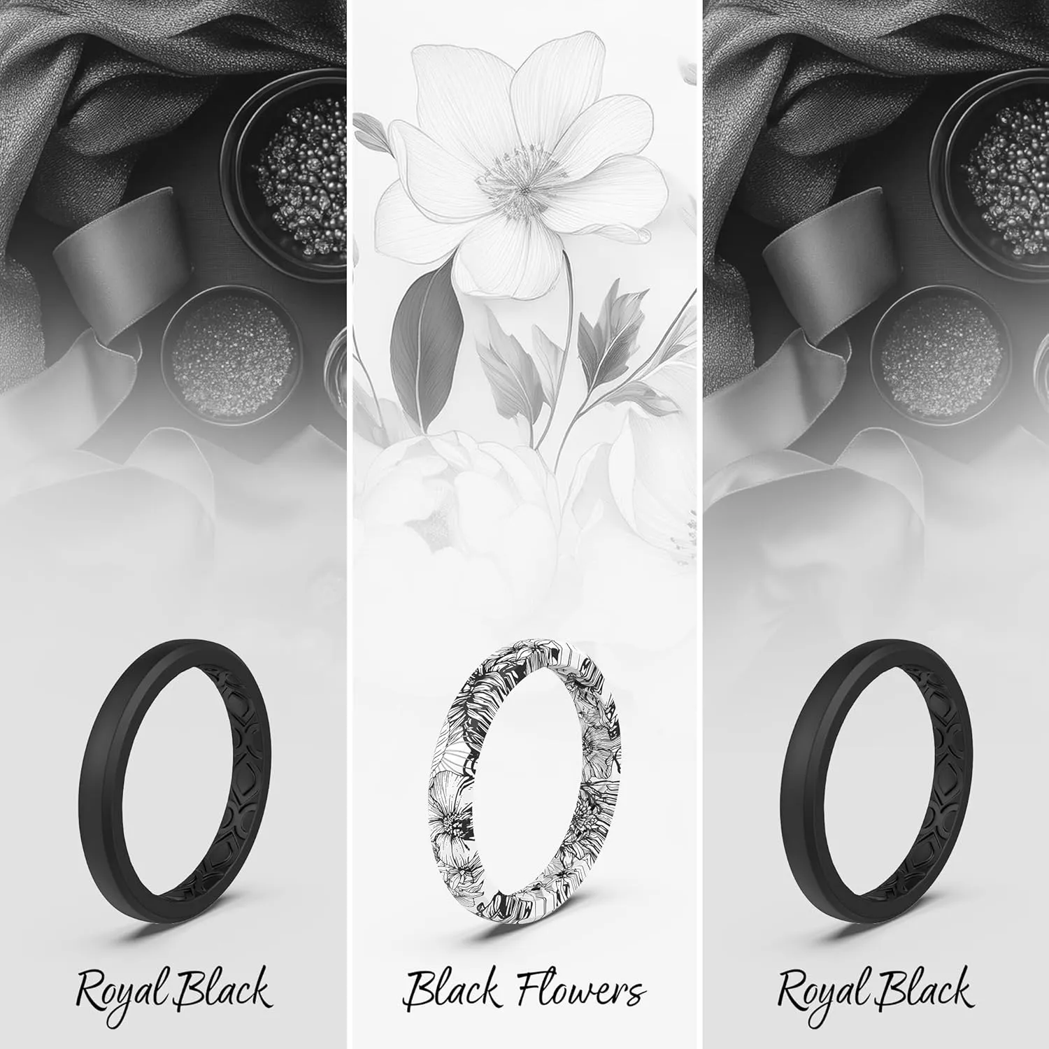 ThunderFit Stackable Silicone Rings for Women, Breathable Rubber Wedding Bands - Braided Design 3mm Wide 1.8mm Thick - 3/8 Variety Multipack