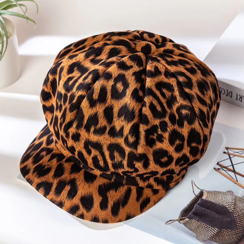 Trendy Leopard Print Octagonal Hat