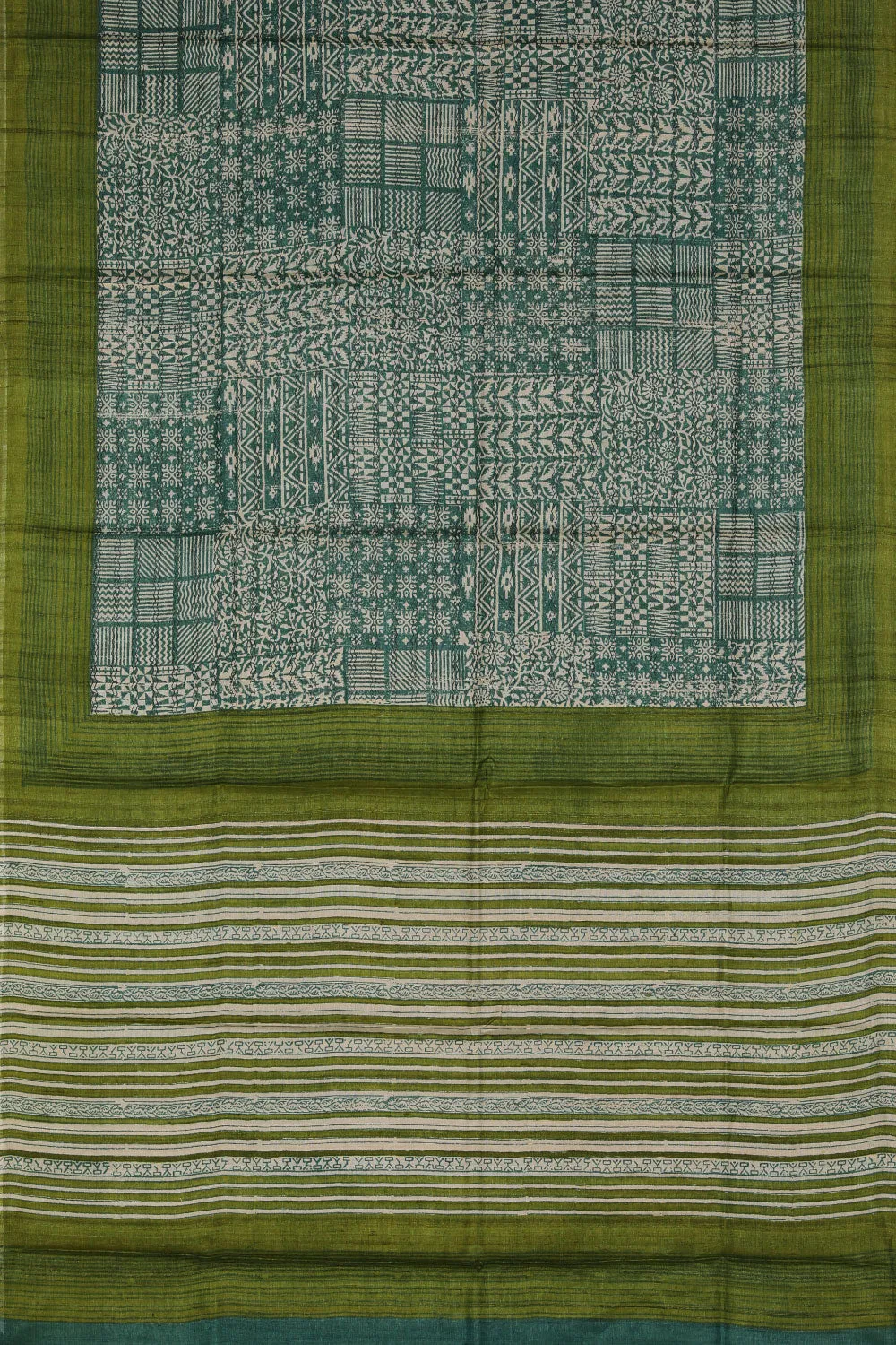 Tussar-Silk Printed Teal-Green Saree