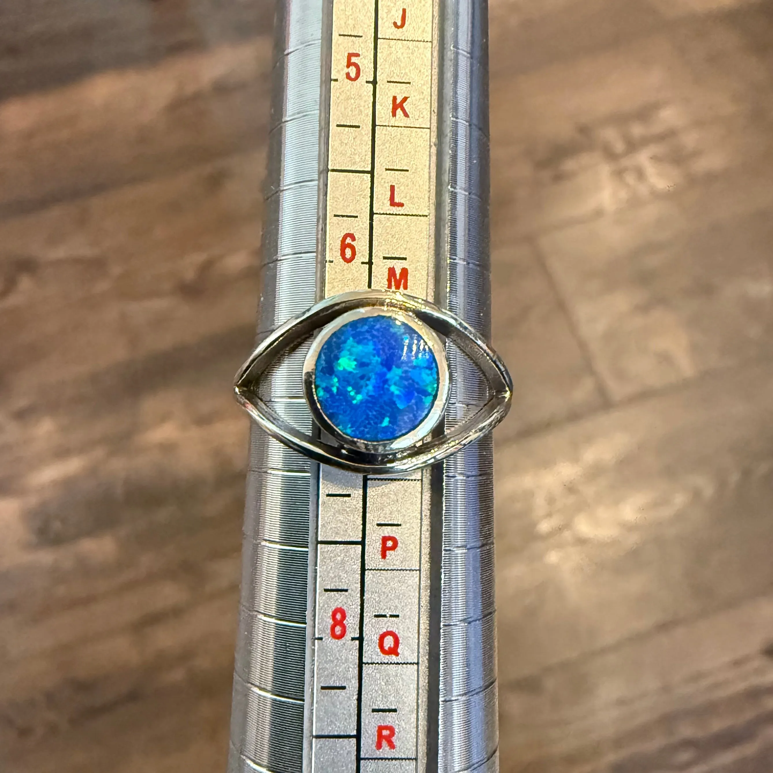 Unique Eye Ring Circle Blue Lab Opal Sterling Silver Size 7