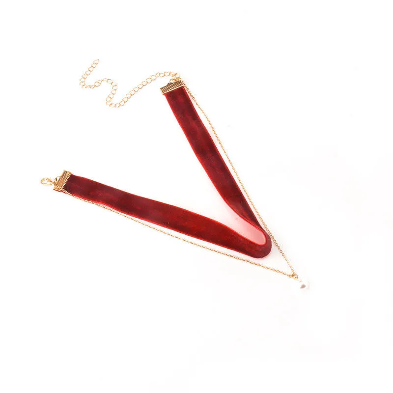 Velvet and Pearl Gold Choker