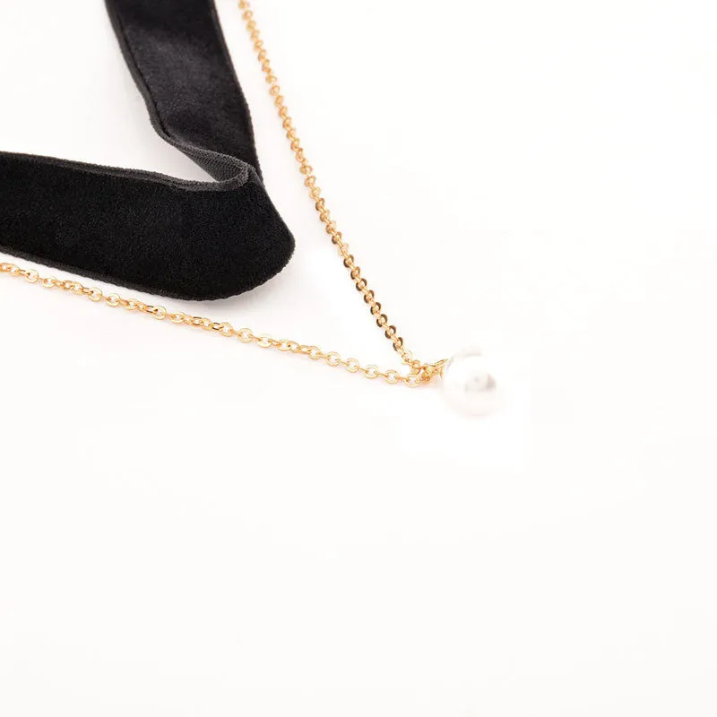 Velvet and Pearl Gold Choker