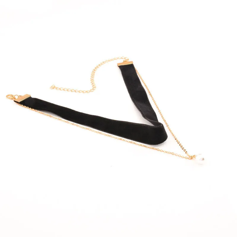 Velvet and Pearl Gold Choker