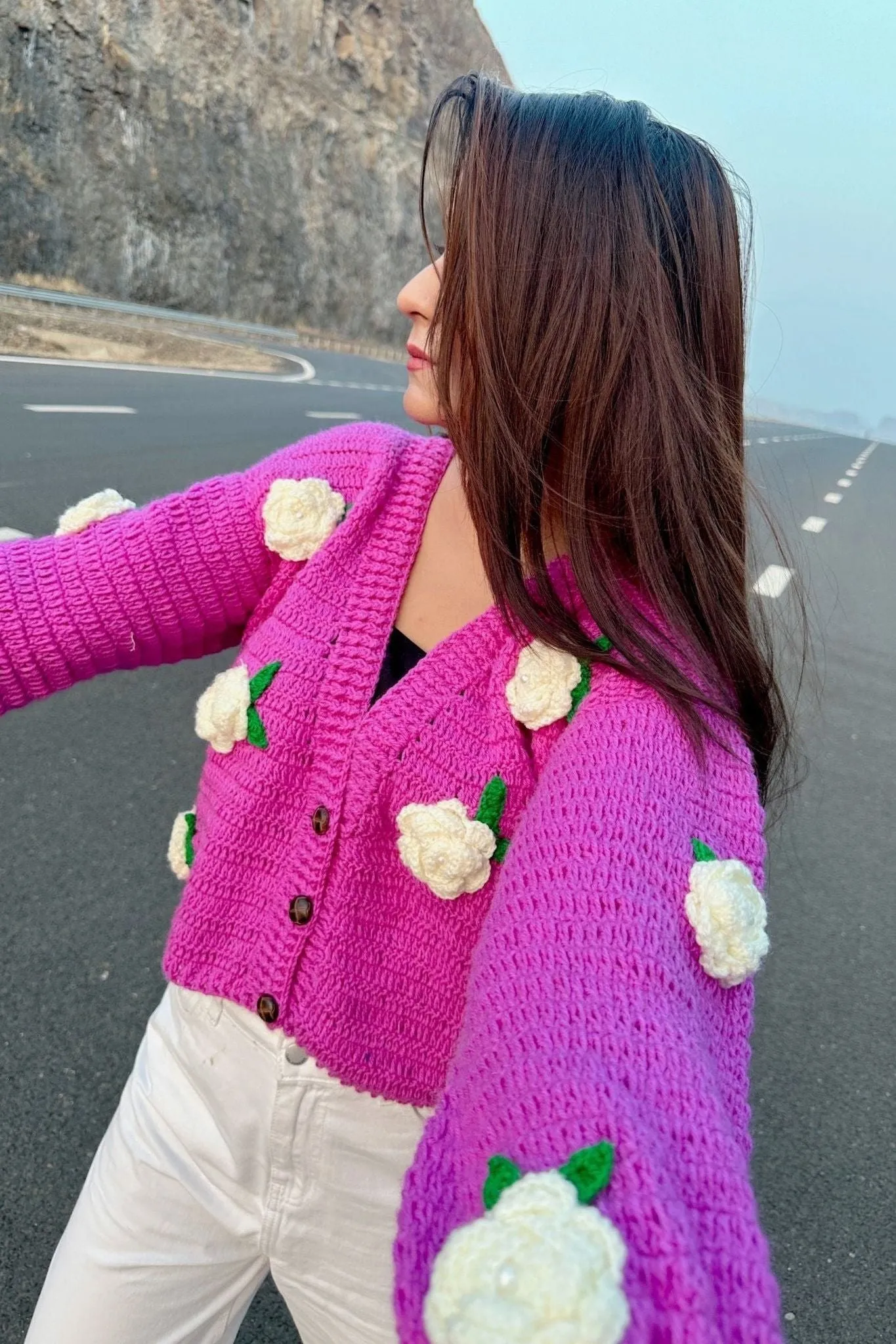 Voilet White Rose Cardigan