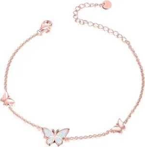 WINNICACA Sterling Silver Butterfly Bracelet Anklet Created Opal Butterfly Jewelry Gifts for Women Birthday Christmas Day Gifts
