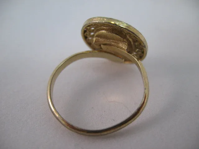 Womens Metal Gold Tone Natural BROWN AGATE? STONE OBLONG ADJUSTABLE RING 7-8-9