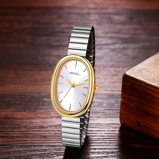 Women's Ultra-Thin Oval Watch, Stainless Steel Slim Strap, Elegant Dress Wrist Watch