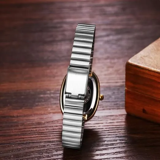 Women's Ultra-Thin Oval Watch, Stainless Steel Slim Strap, Elegant Dress Wrist Watch